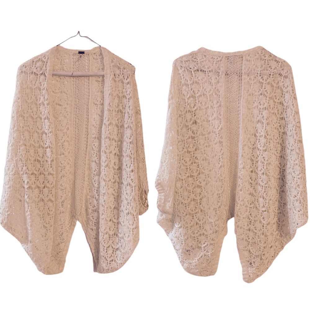 Cotton crochet shrug, cream, Medium